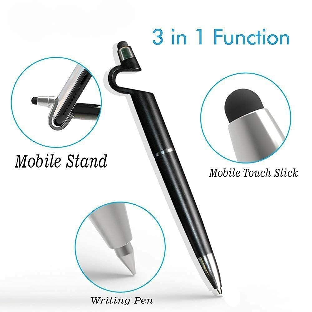 UNO LIFE 3 in 1 Ballpoint Pen with Mobile Stand Holder, Writing Pen, Stylus Pen for Touchscreen Mobile Phones and Tablets (Set of 5)